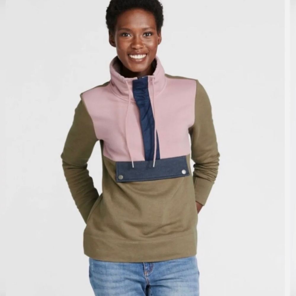 L.L. Bean Women's Signature Organic Sweatshirt Anorak in Colorblock